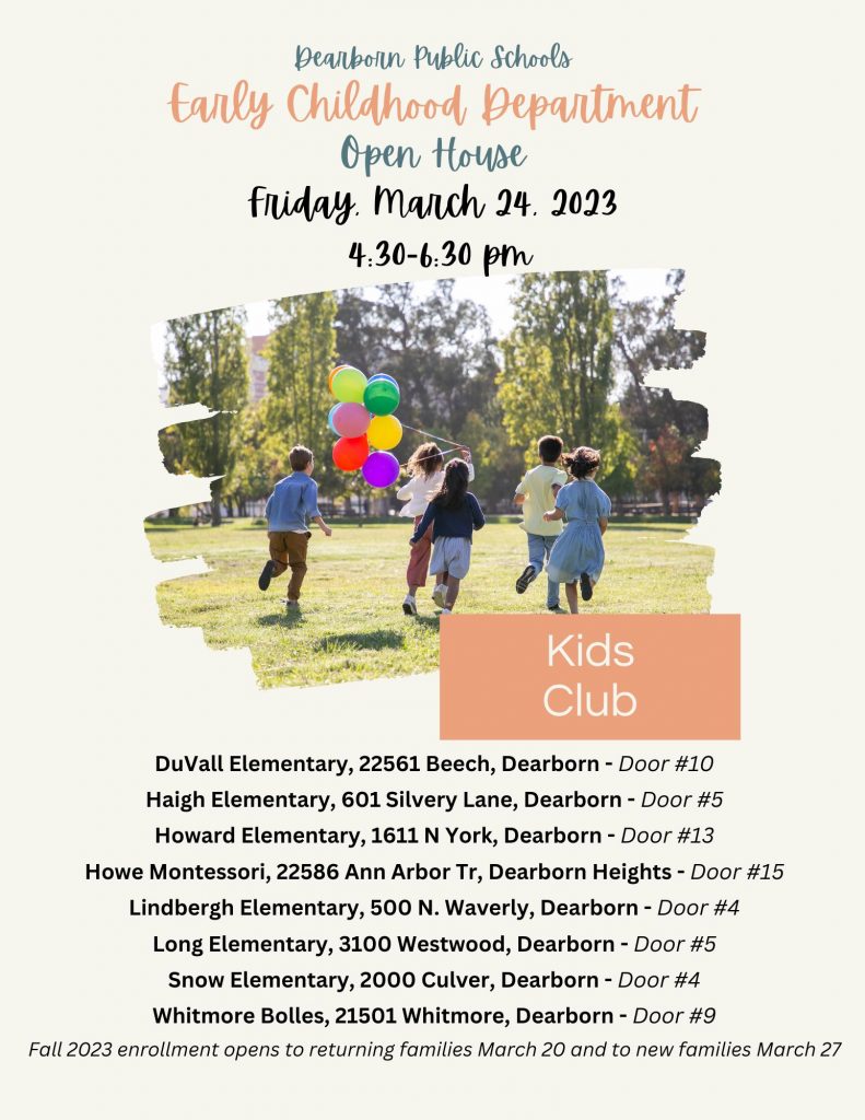 Flyer for Kids Club open houses