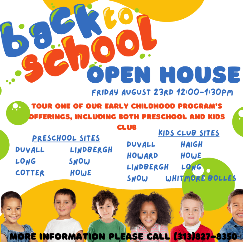 Flier for Early Childhood open houses August 2024