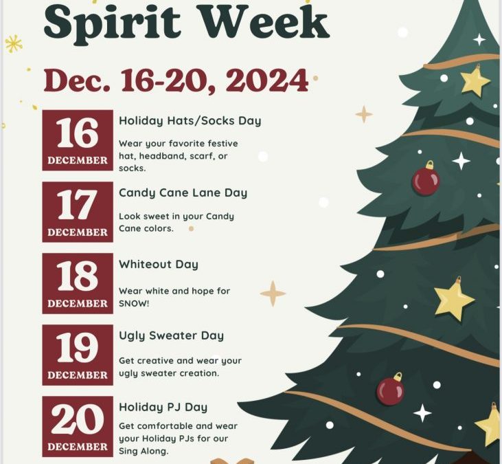 Holiday Spirit Week Calendar!